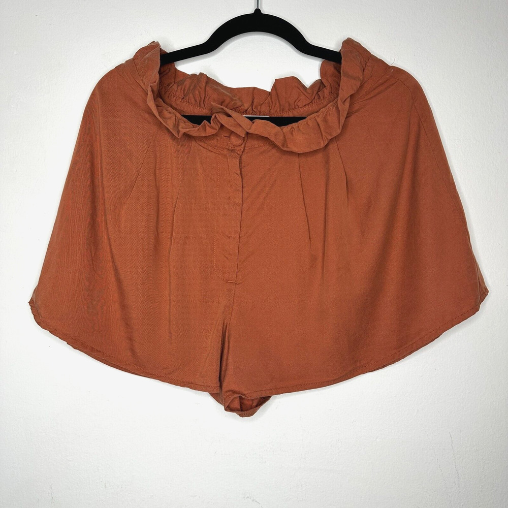 Revolve Lovers + Friends Rust Paperbag Tati High-Waist Pleated Button Shorts L